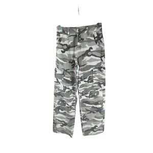 Women's Camo Cargo Pants XS Adjustable Waist Gray White Cotton Blend Streetwear